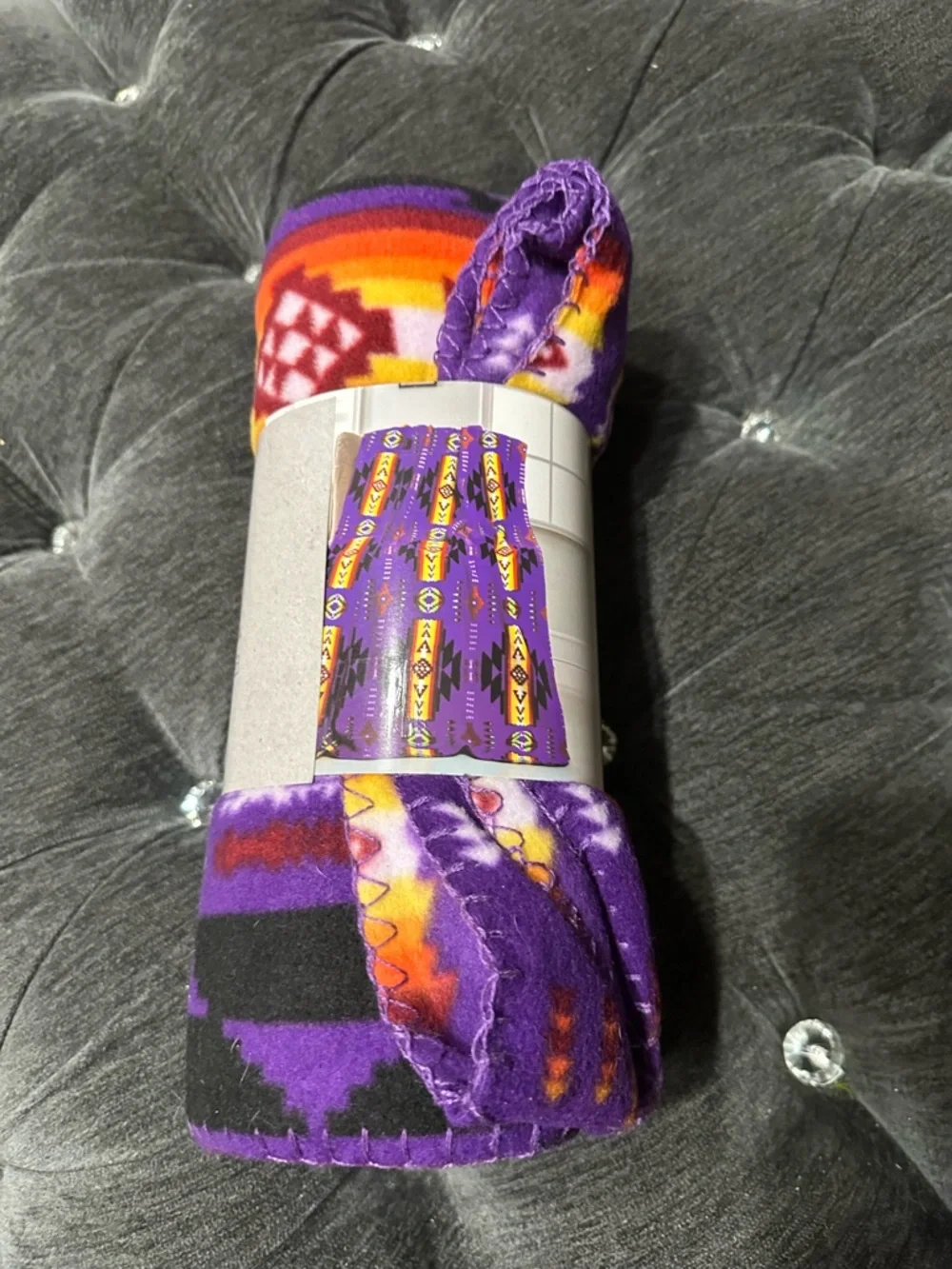 Purple Fleece Blanket - Aztec Print